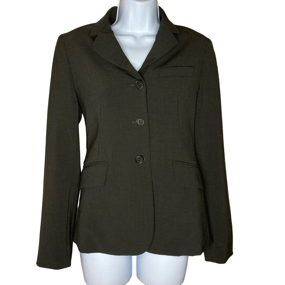 Theory Women's Dark Brown Wool Blend Blazer Jacket Button Front V-Neck Size XS